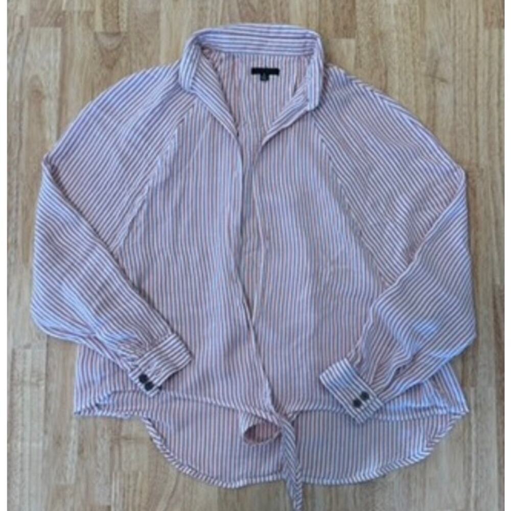 TINSEL Medium Women’s Pink And White Stripe Tie-Front Long Sleeve‎ Blouse